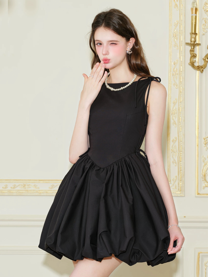 【dress】ショルダーリボンバルーンミニワンピース　N3599