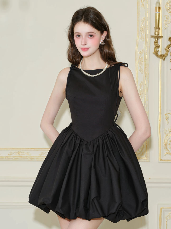 【dress】ショルダーリボンバルーンミニワンピース　N3599