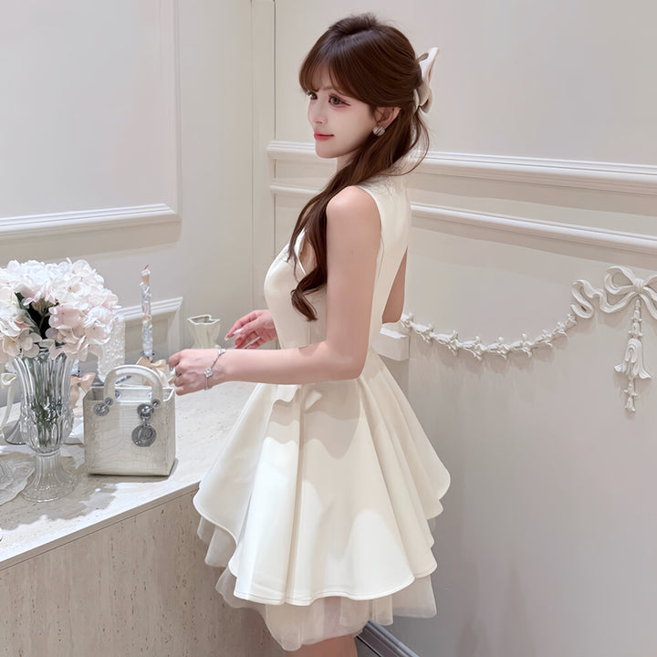 【dress】パールチュールドッキングミニワンピース　N3601
