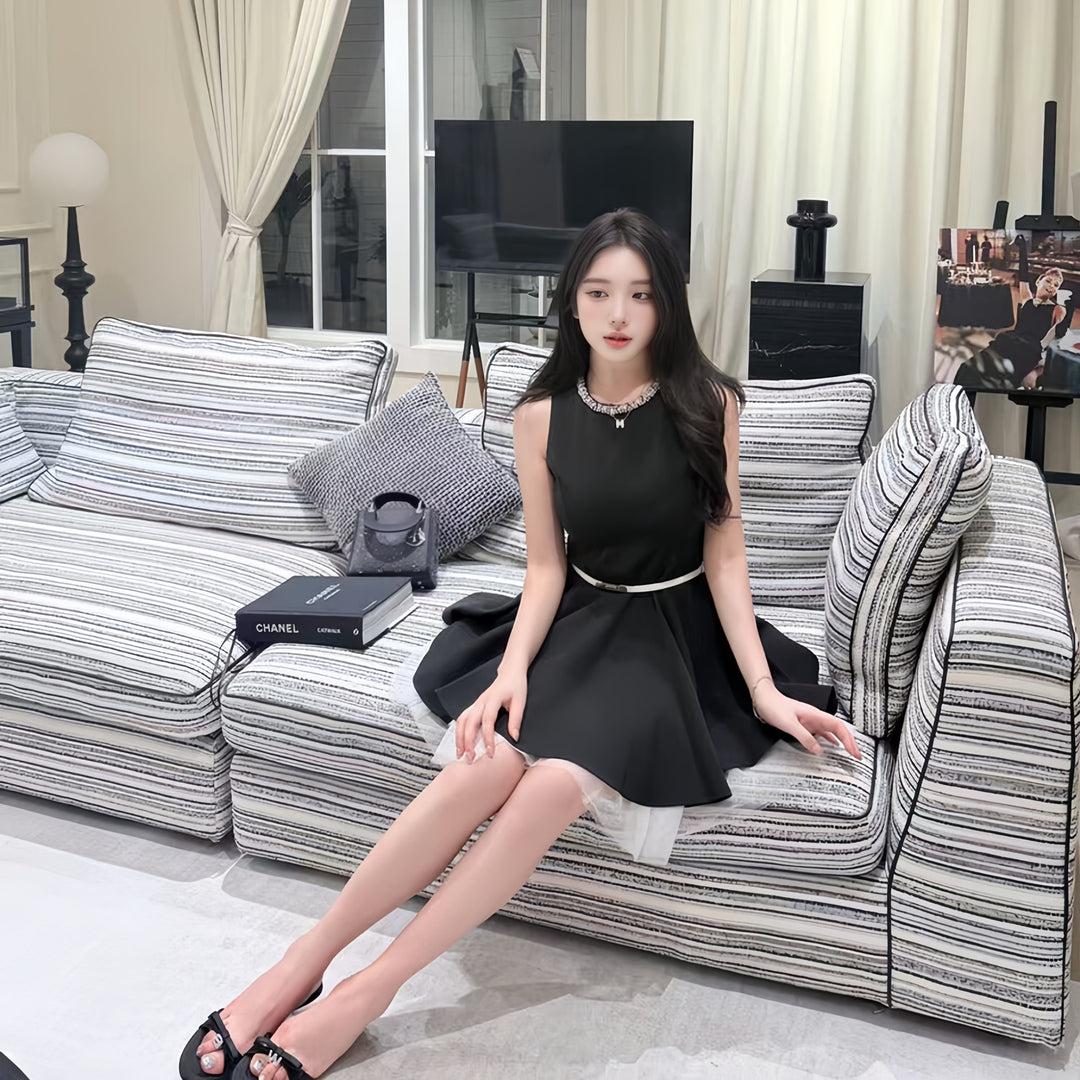 【dress】パールチュールドッキングミニワンピース　N3601