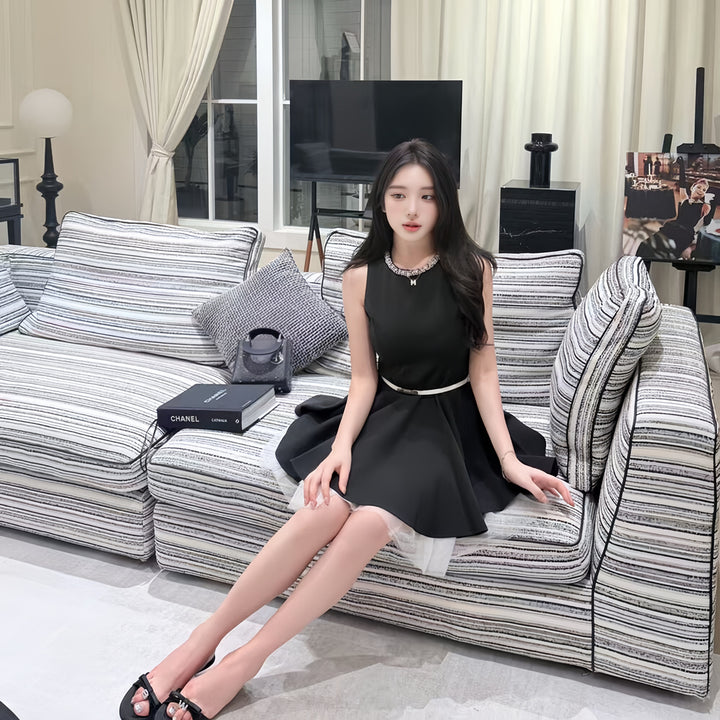 【dress】パールチュールドッキングミニワンピース　N3601