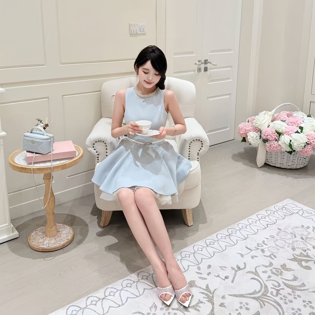 【dress】パールチュールドッキングミニワンピース　N3601