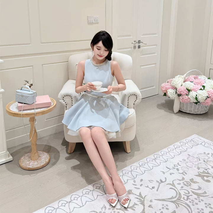【dress】パールチュールドッキングミニワンピース　N3601