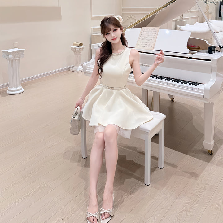 【dress】パールチュールドッキングミニワンピース　N3601