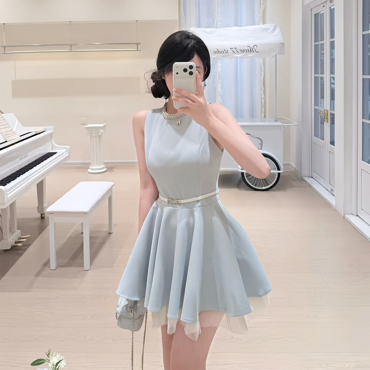 【dress】パールチュールドッキングミニワンピース　N3601