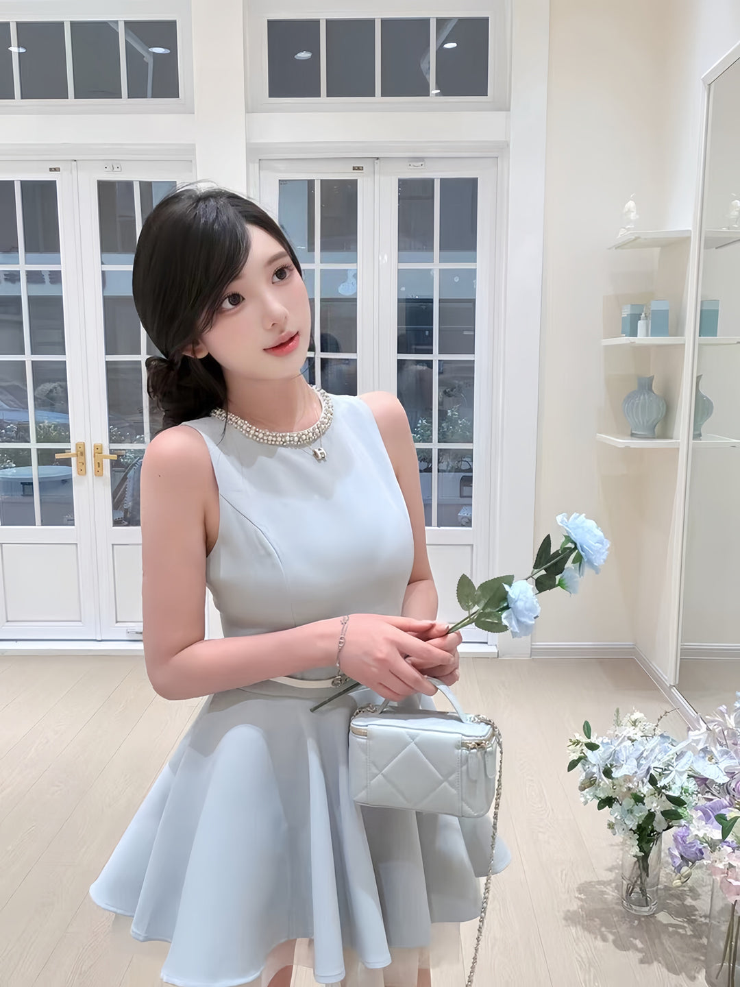 【dress】パールチュールドッキングミニワンピース　N3601