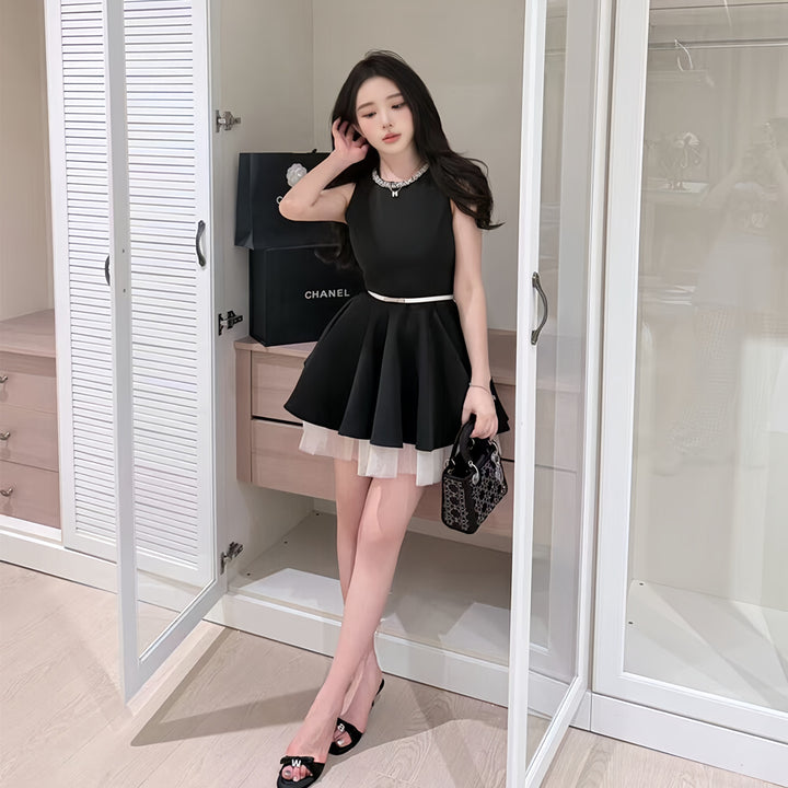 【dress】パールチュールドッキングミニワンピース　N3601