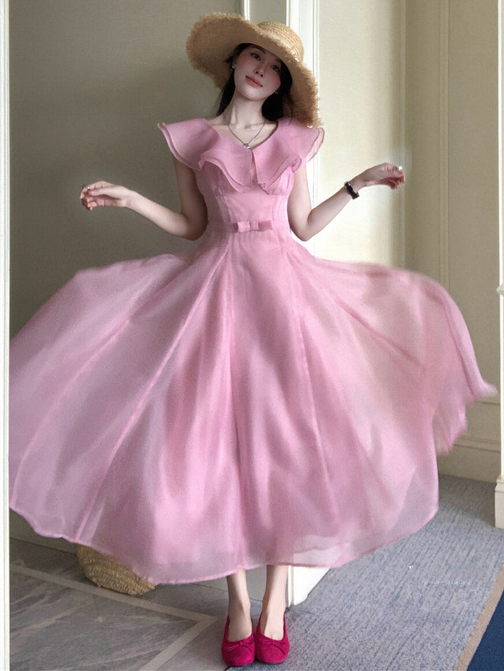 【dress】フリルウエストリボンロングワンピース　N3602