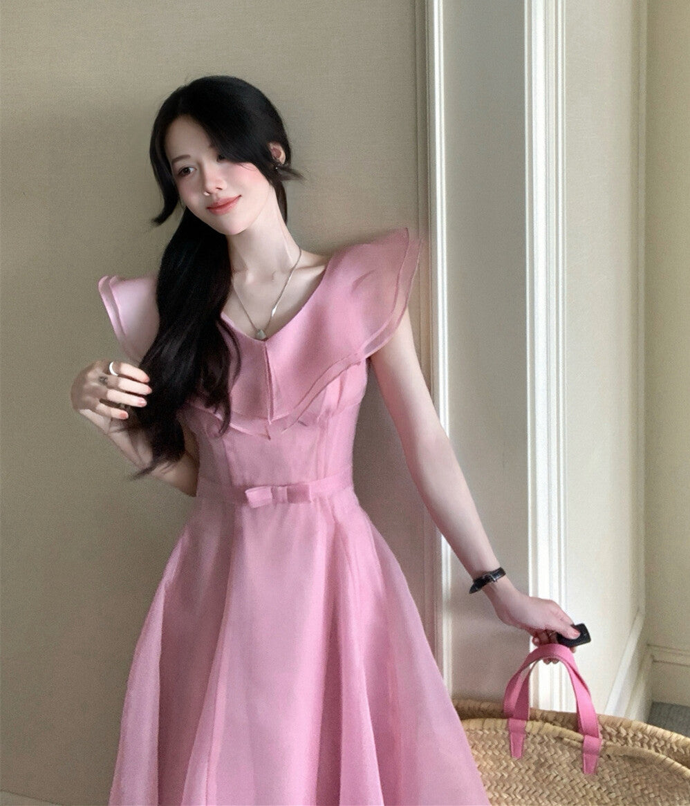 【dress】フリルウエストリボンロングワンピース　N3602