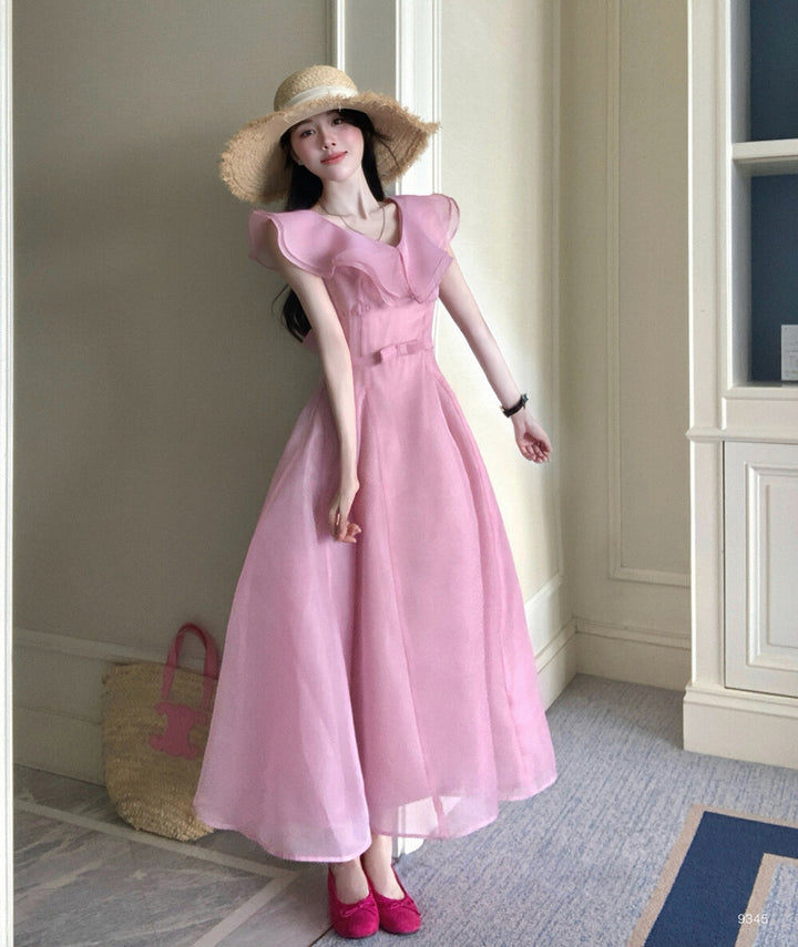 【dress】フリルウエストリボンロングワンピース　N3602