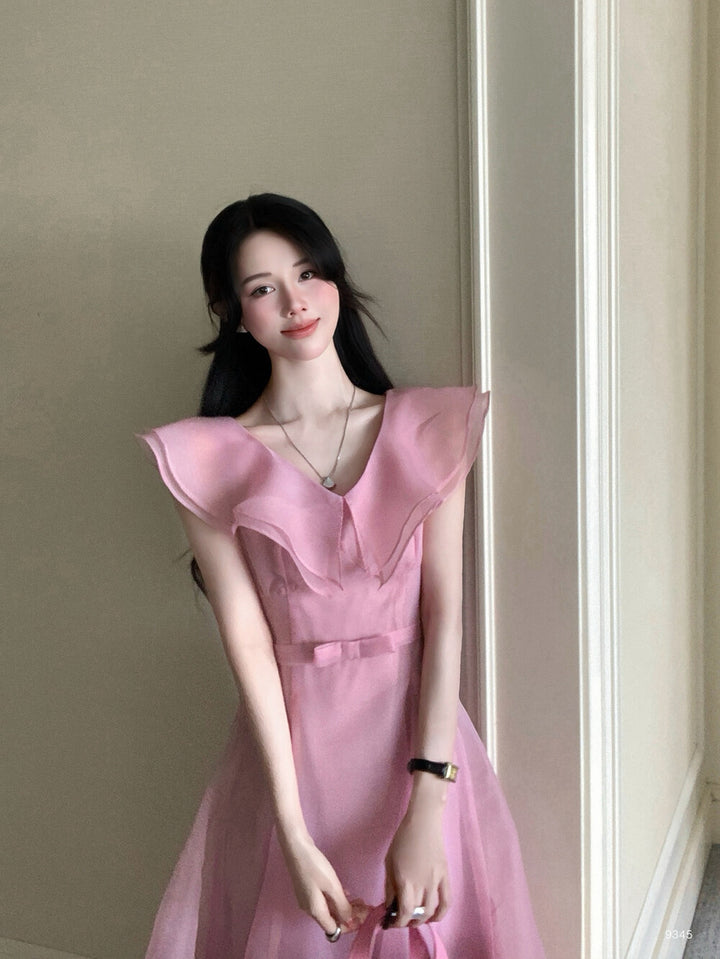 【dress】フリルウエストリボンロングワンピース　N3602