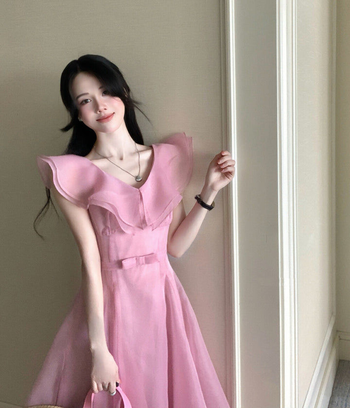 【dress】フリルウエストリボンロングワンピース　N3602