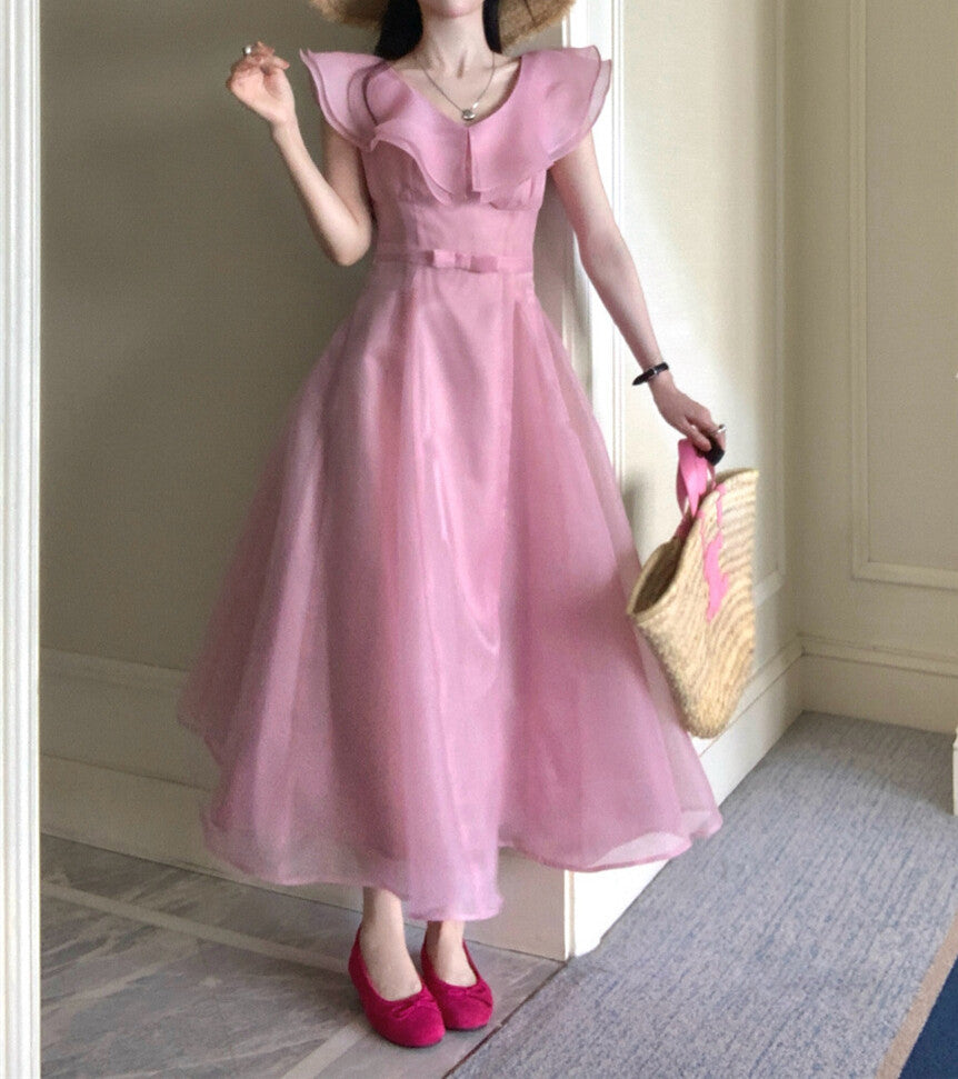 【dress】フリルウエストリボンロングワンピース　N3602