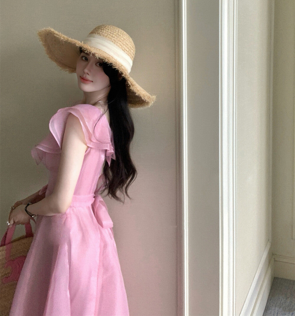 【dress】フリルウエストリボンロングワンピース　N3602