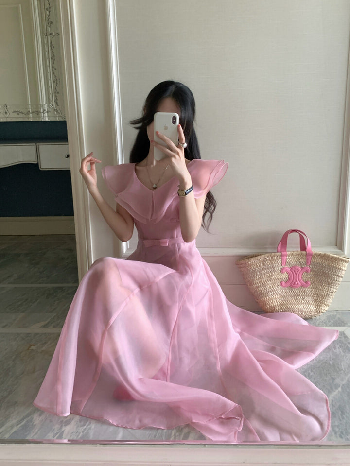 【dress】フリルウエストリボンロングワンピース　N3602