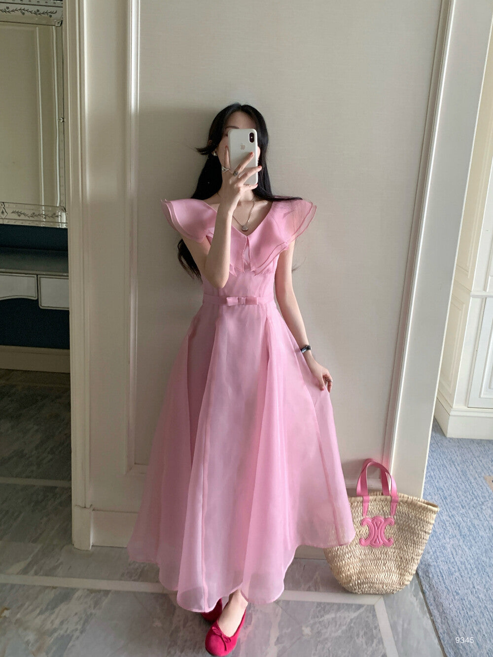 【dress】フリルウエストリボンロングワンピース　N3602