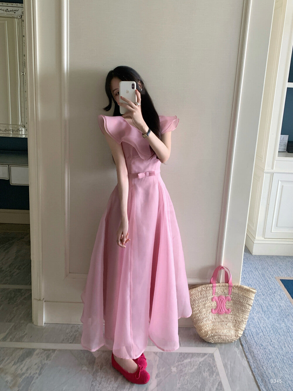 【dress】フリルウエストリボンロングワンピース　N3602