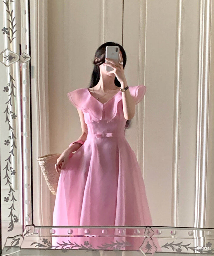 【dress】フリルウエストリボンロングワンピース　N3602