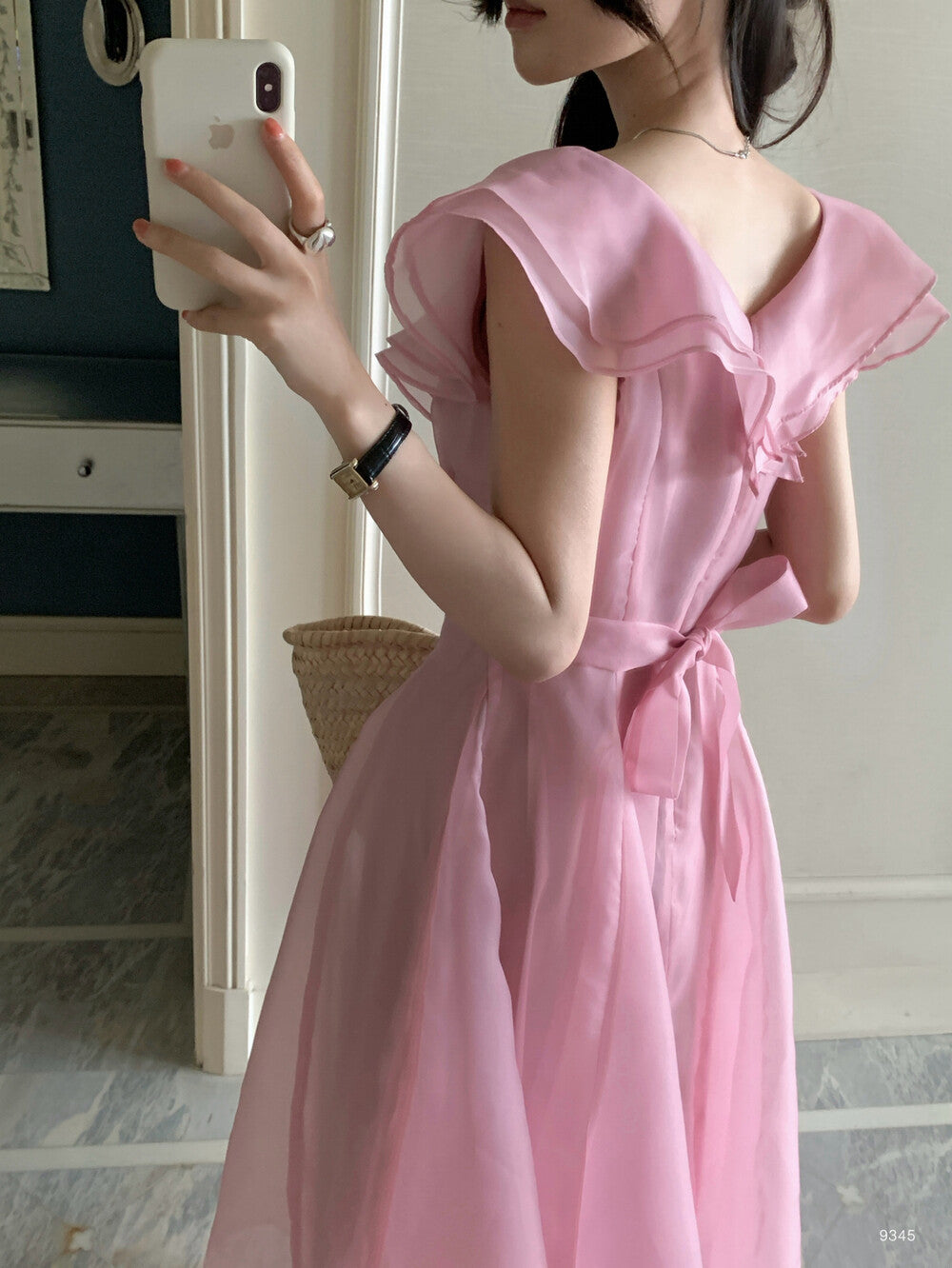 【dress】フリルウエストリボンロングワンピース　N3602