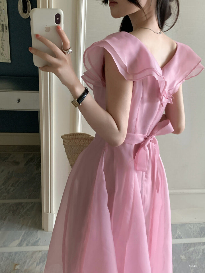 【dress】フリルウエストリボンロングワンピース　N3602