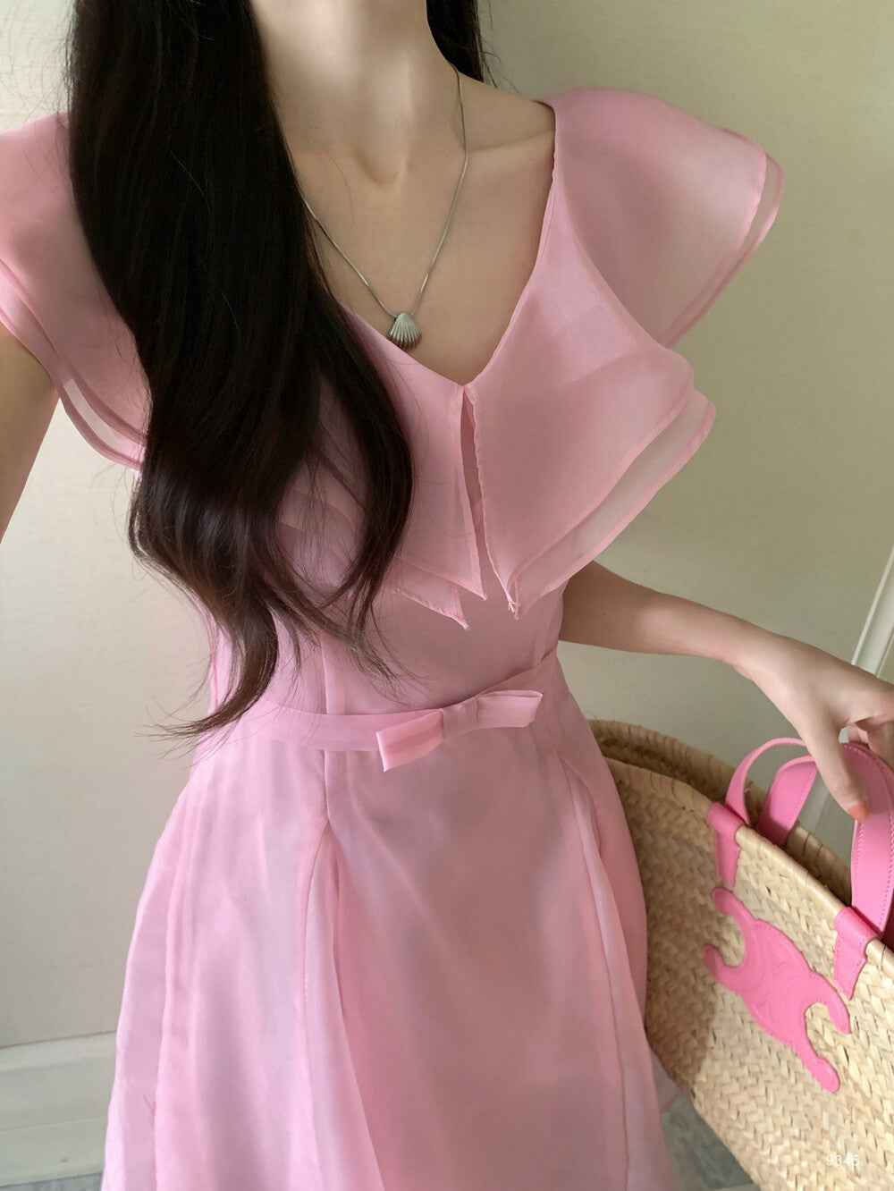 【dress】フリルウエストリボンロングワンピース　N3602