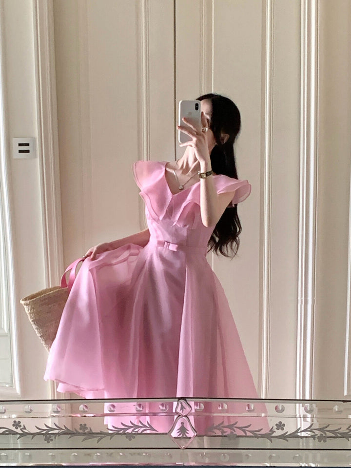 【dress】フリルウエストリボンロングワンピース　N3602