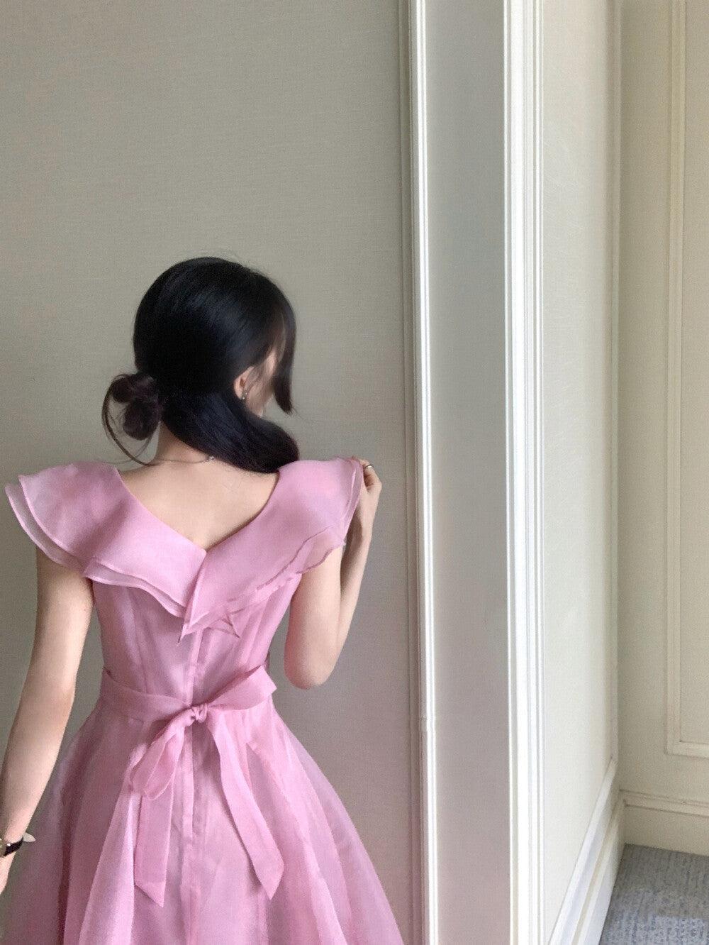【dress】フリルウエストリボンロングワンピース　N3602