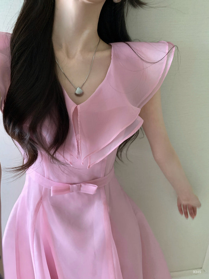 【dress】フリルウエストリボンロングワンピース　N3602