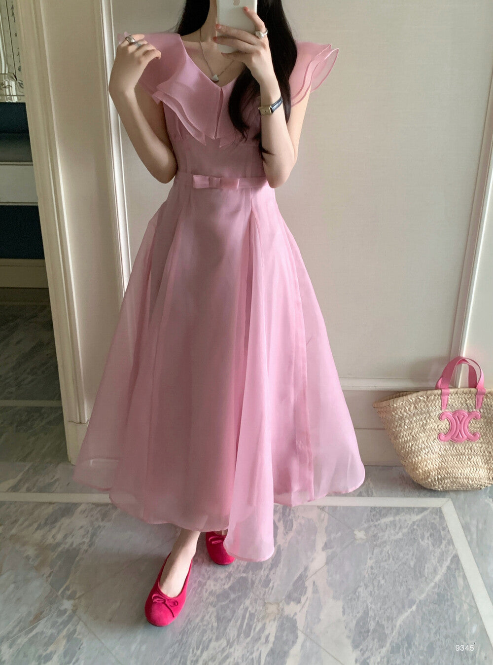 【dress】フリルウエストリボンロングワンピース　N3602