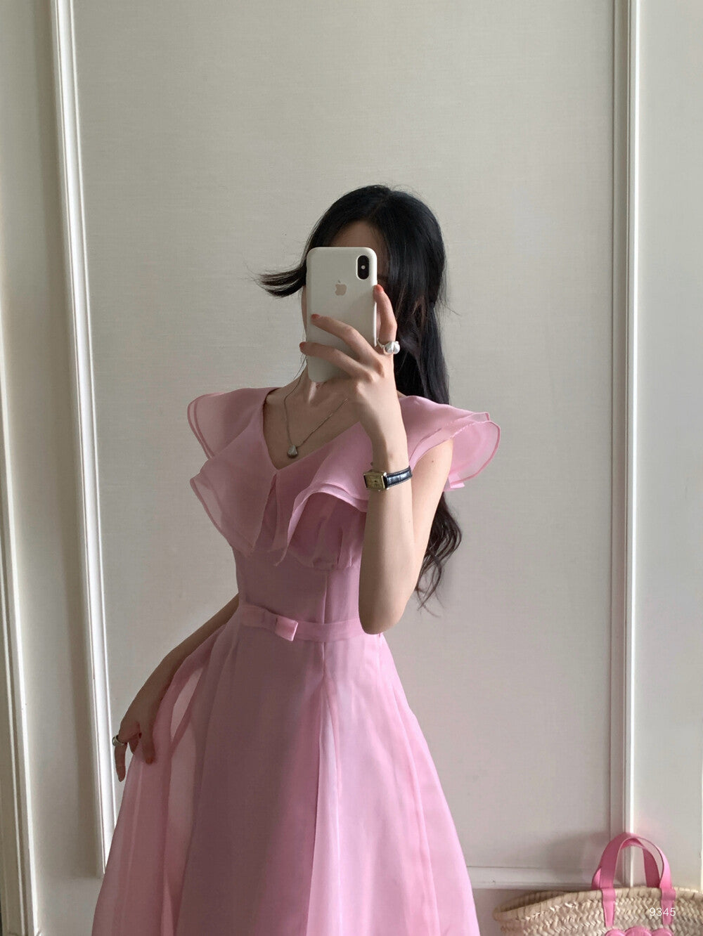 【dress】フリルウエストリボンロングワンピース　N3602