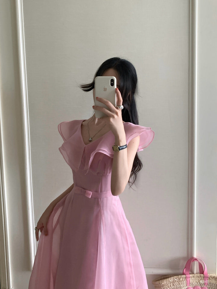 【dress】フリルウエストリボンロングワンピース　N3602