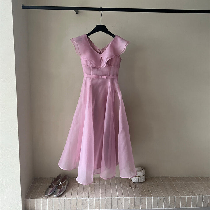 【dress】フリルウエストリボンロングワンピース　N3602