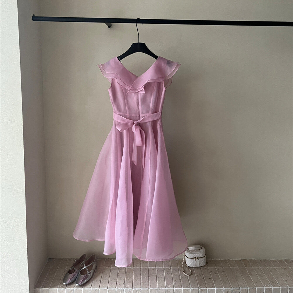 【dress】フリルウエストリボンロングワンピース　N3602