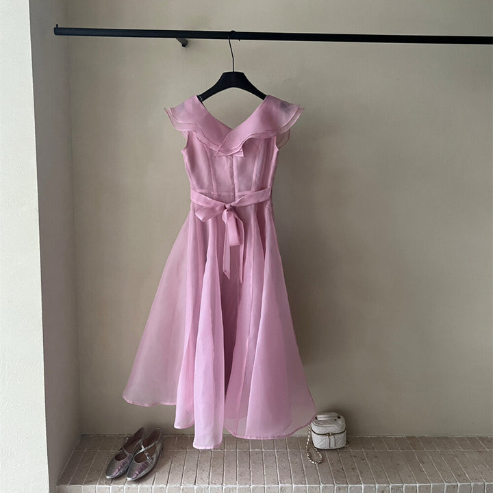 【dress】フリルウエストリボンロングワンピース　N3602