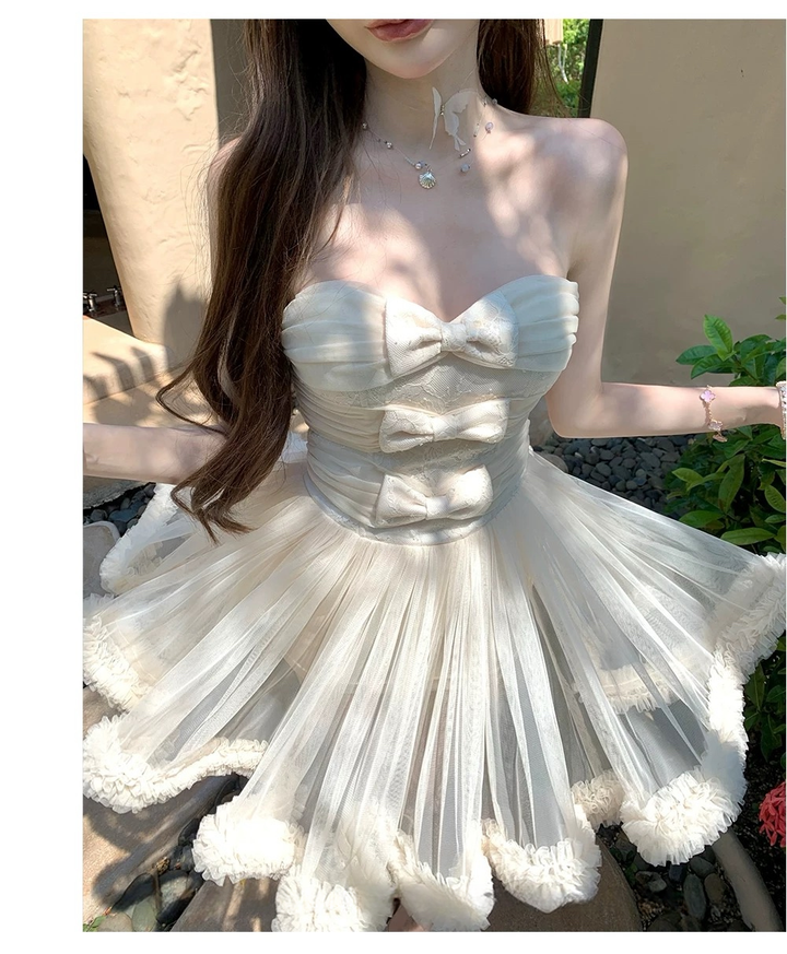 【dress】リボンチュールミニワンピース　N3603