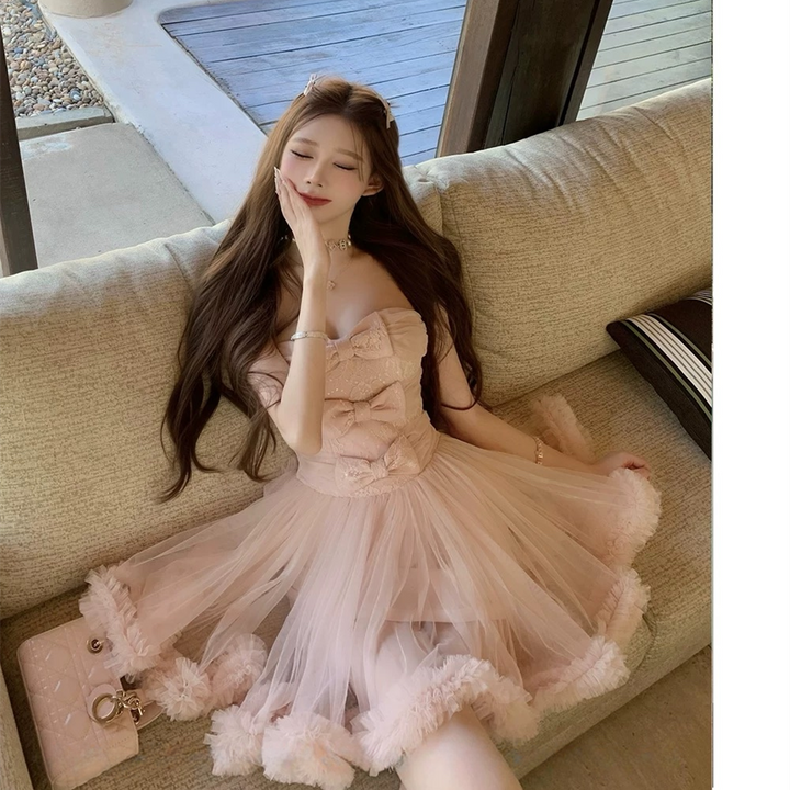 【dress】リボンチュールミニワンピース　N3603