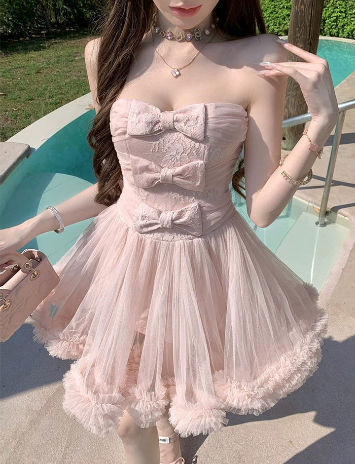 【dress】リボンチュールミニワンピース　N3603