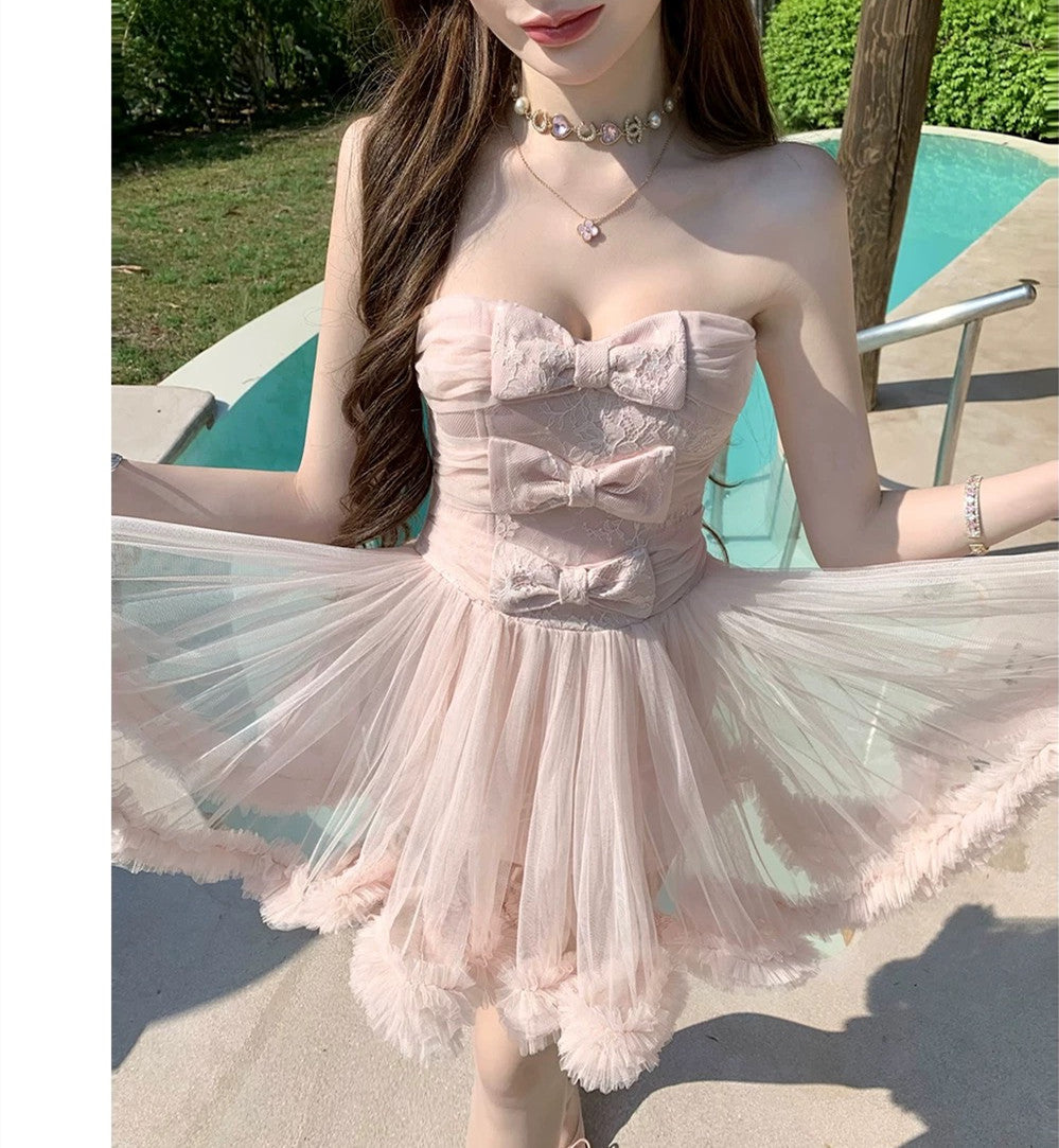 【dress】リボンチュールミニワンピース　N3603
