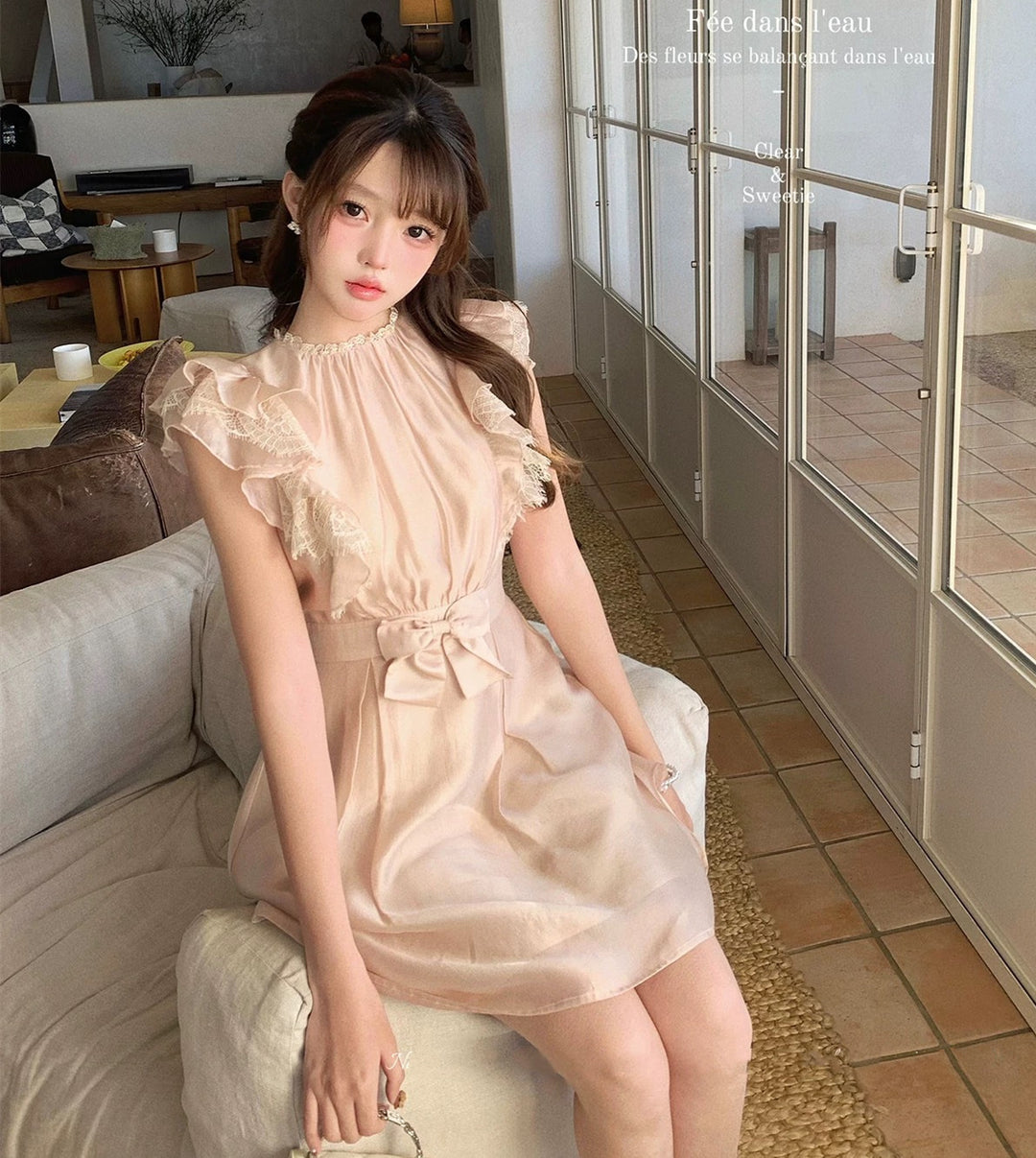【dress】レースフリルスリーブミニワンピース　N3604