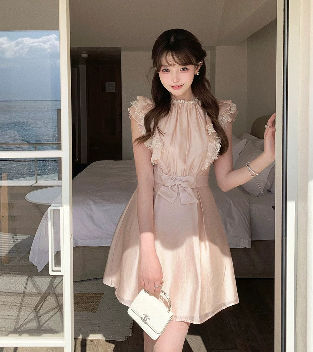【dress】レースフリルスリーブミニワンピース　N3604