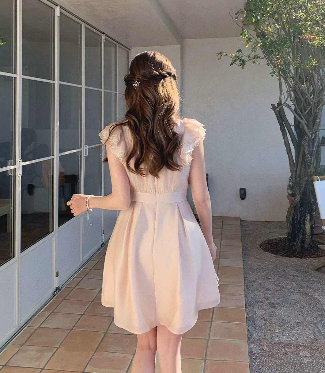【dress】レースフリルスリーブミニワンピース　N3604
