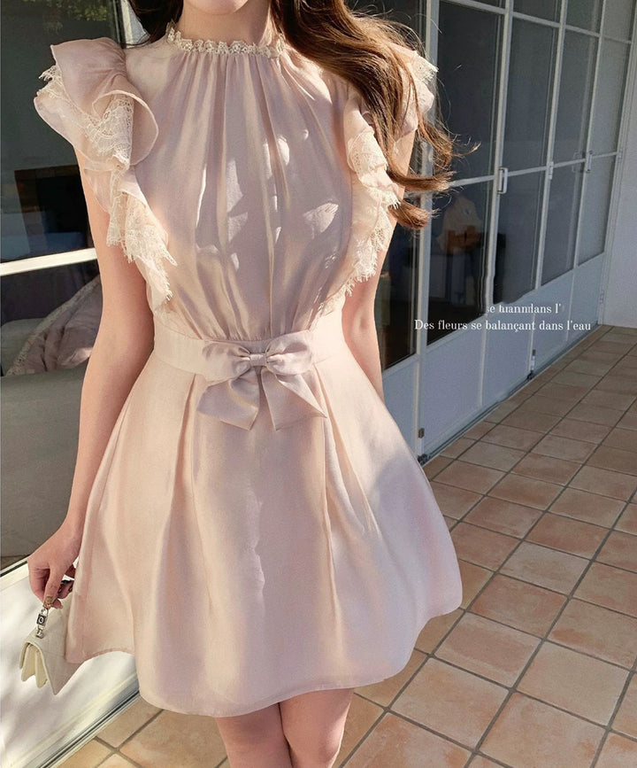 【dress】レースフリルスリーブミニワンピース　N3604
