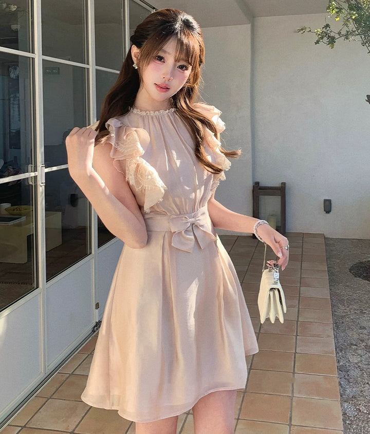 【dress】レースフリルスリーブミニワンピース　N3604