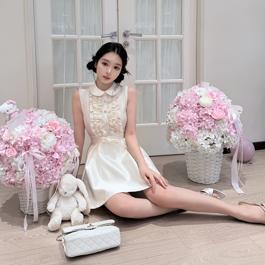 【dress】フリルノースリーブミニワンピース　N3605