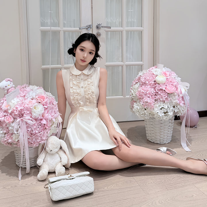 【dress】フリルノースリーブミニワンピース　N3605