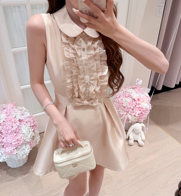 【dress】フリルノースリーブミニワンピース　N3605