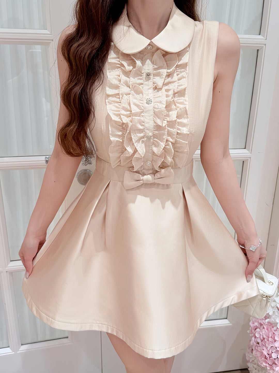【dress】フリルノースリーブミニワンピース　N3605