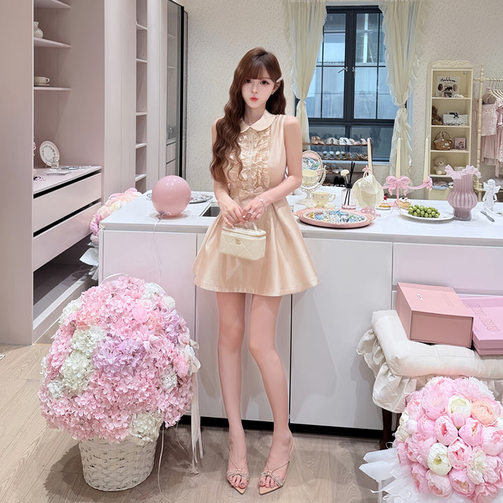 【dress】フリルノースリーブミニワンピース　N3605