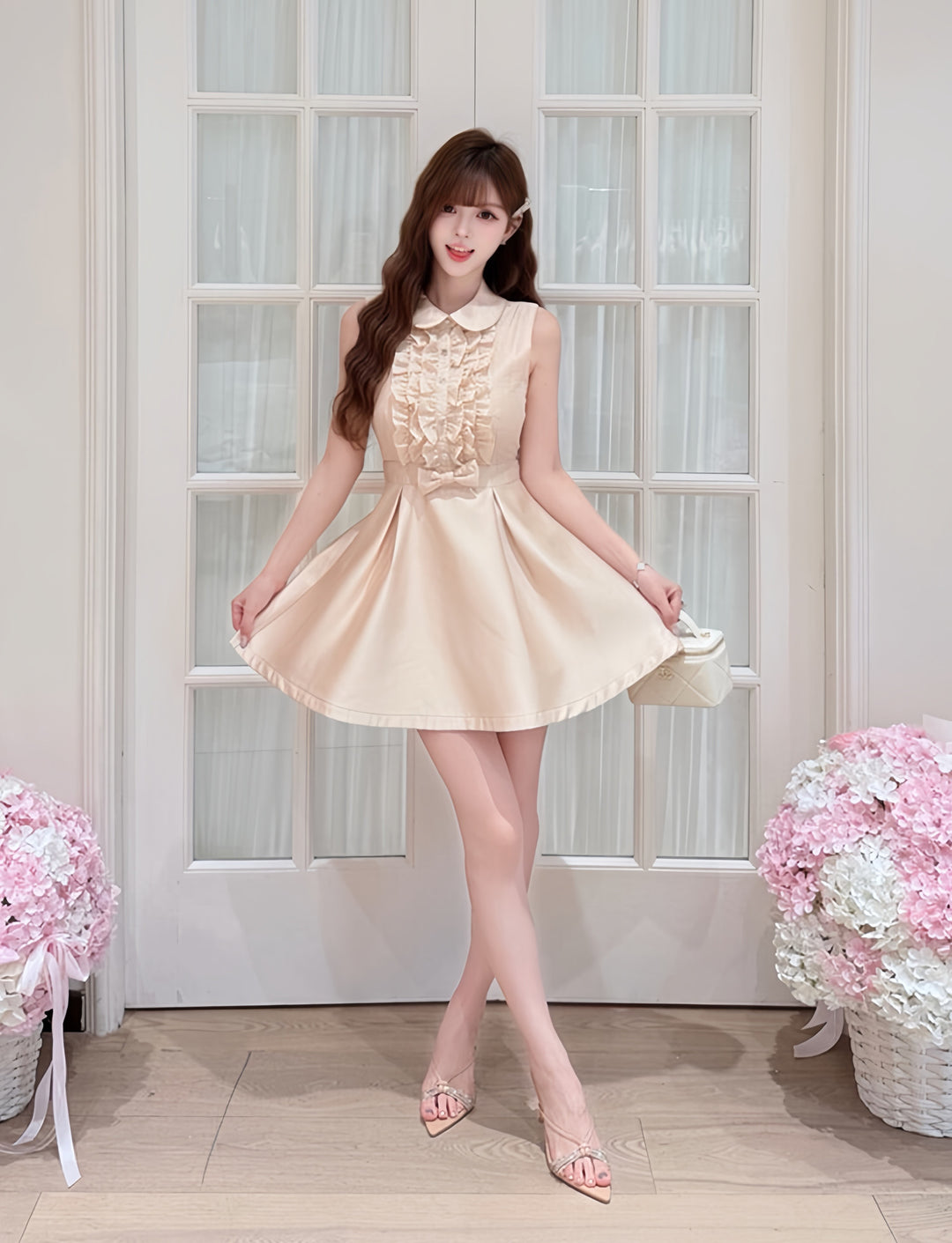 【dress】フリルノースリーブミニワンピース　N3605