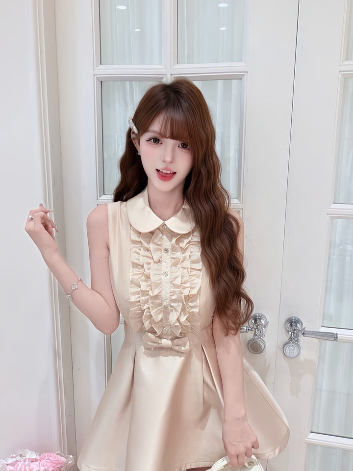 【dress】フリルノースリーブミニワンピース　N3605